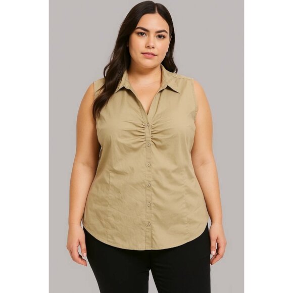 White Stag Size 3X Beige Women's Summer Casual Button Down Sleeveless Blouse - Picture 1 of 9